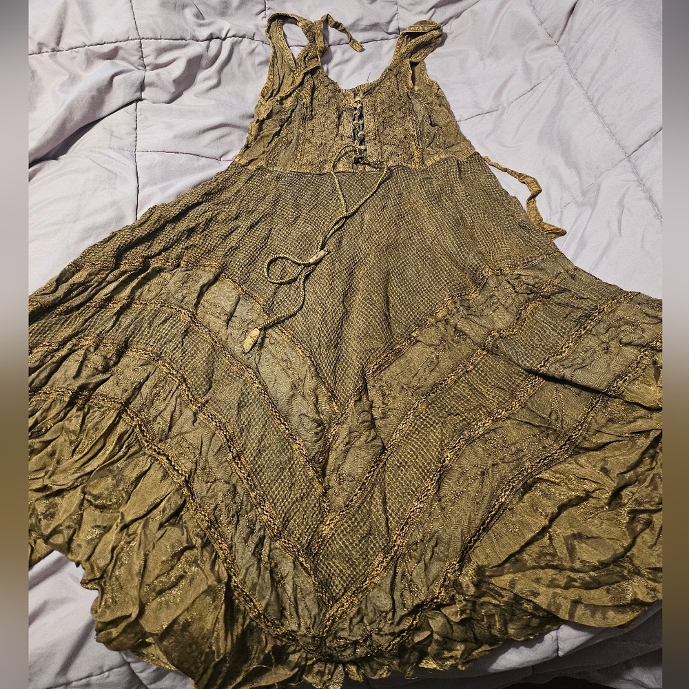 Asymmetrical Olive Green/Gold Dress